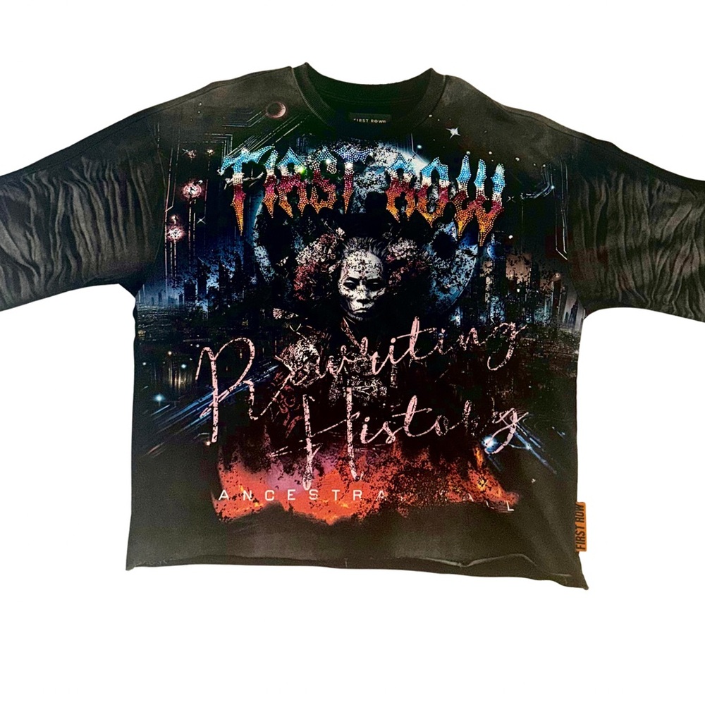 First Rowe MEN’S CROP TOP Black Graphic Tee with Artistic Design